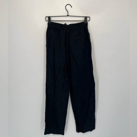 Cos Linen High Rise Straight Leg Relaxed Fit Pants In Dark Black Navy - Picture 7 of 9